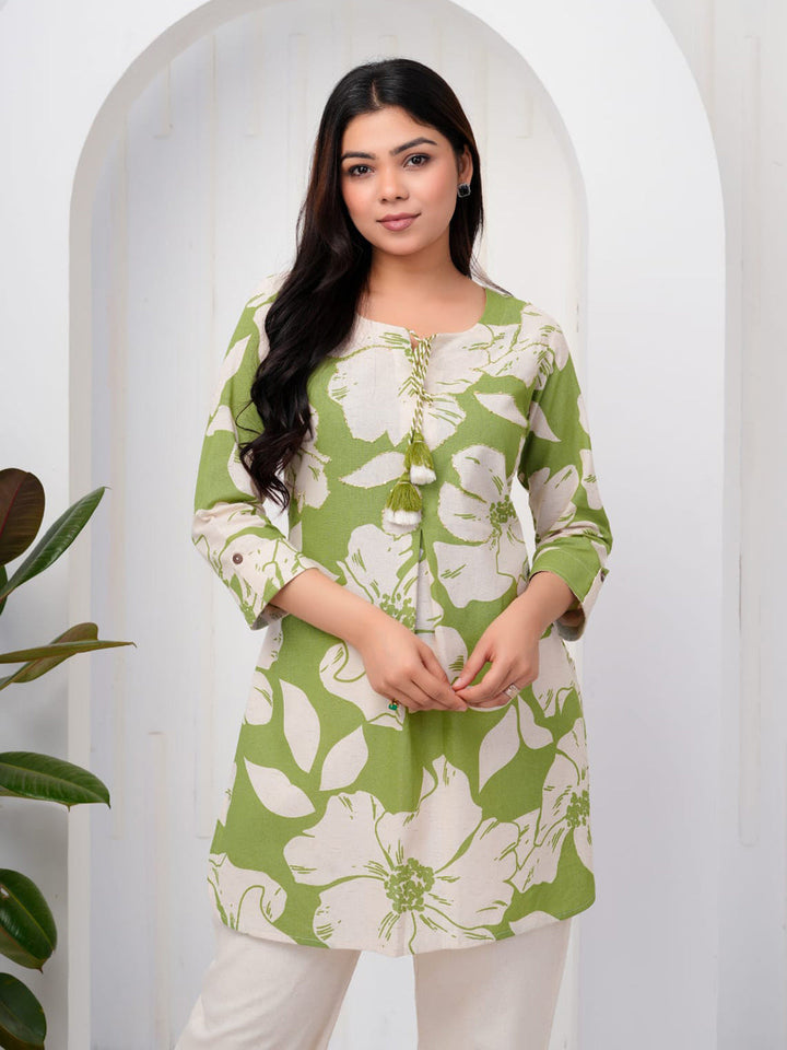 Printed Cotton Blend Kurta With Pants