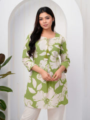 Printed Cotton Blend Kurta With Pants