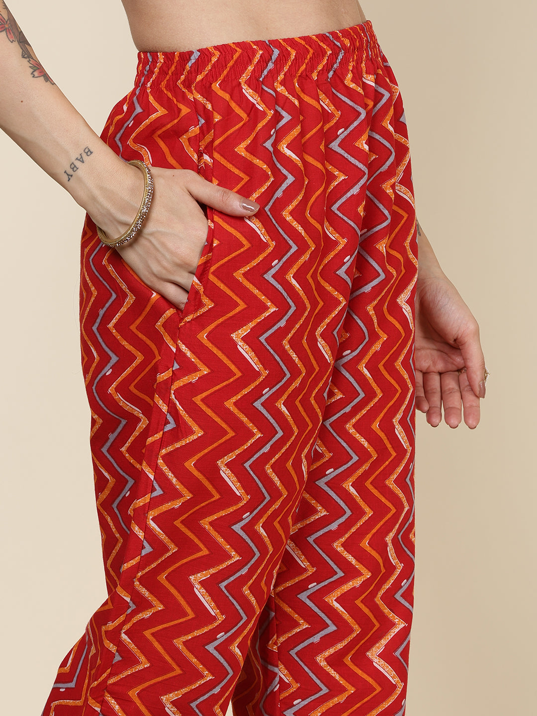 Printed Cotton Blend Kurta With Pants & Dupatta