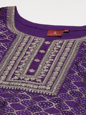 Neck Embroidery Banarasi Kurta With Palazzo & Dupatta