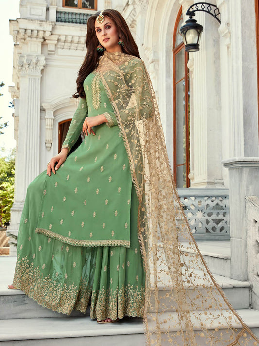 Resham Stone Zari Work Georgette Semi Stitched Suit