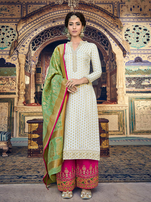 Resham Beads Work Art Silk Semi Stitched Suit