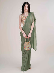 Plain Lycra Readymade Saree With Stitched Blouse