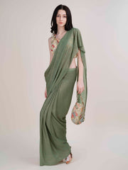 Plain Lycra Readymade Saree With Stitched Blouse