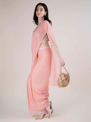 Plain Lycra Readymade Saree With Stitched Blouse