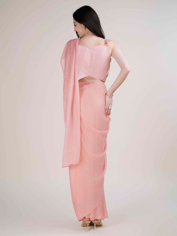 Plain Lycra Readymade Saree With Stitched Blouse