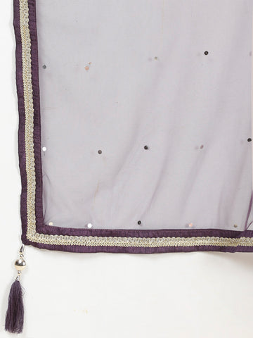 Resham Embroidered Crepe Kurta With Churidar & Dupatta