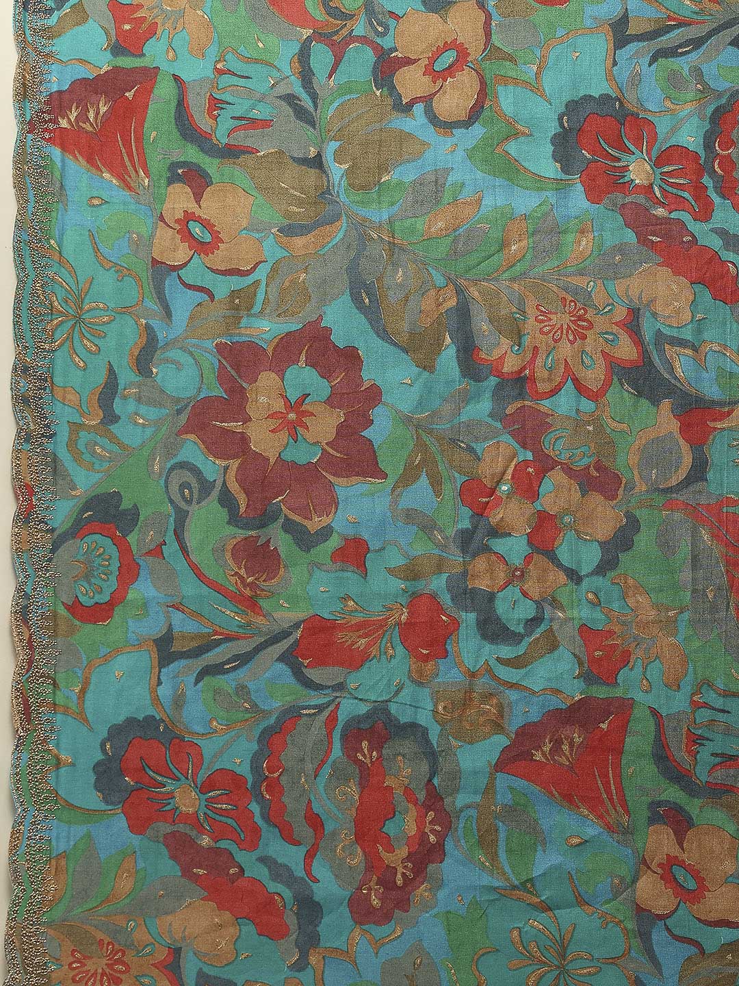 Printed Muslin Lake Blue Kurta With Pant &amp; Dupatta