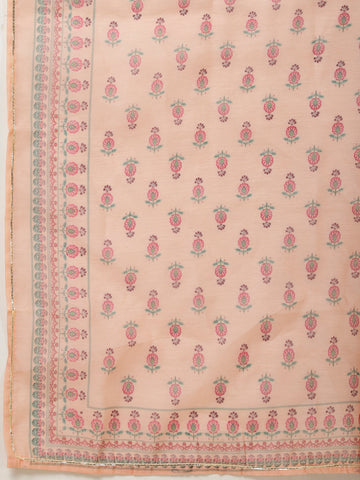 Floral Printed Chanderi Kurta With Pants & Dupatta