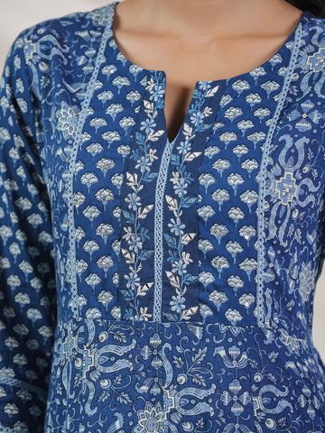 Floral Printed Cotton Blend Kurta With Palazzo & Dupatta