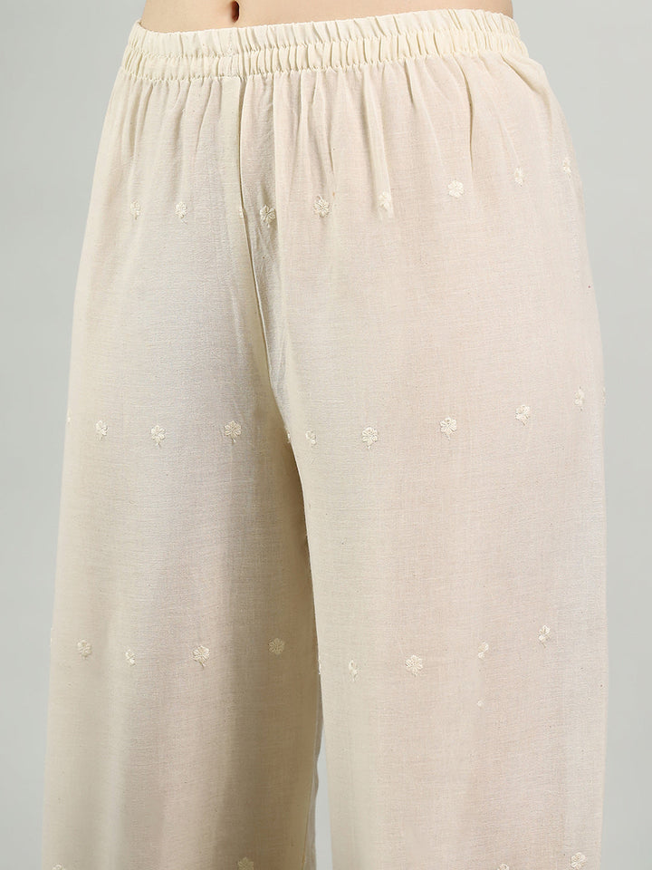 Neck Embroidered Cotton Blend Kurta With Palazzo