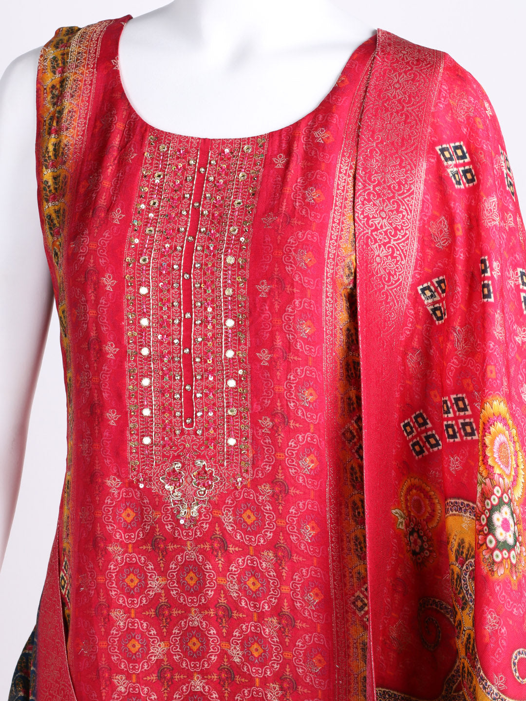 Embroidered Art Silk Kurta With Pant & Dupatta