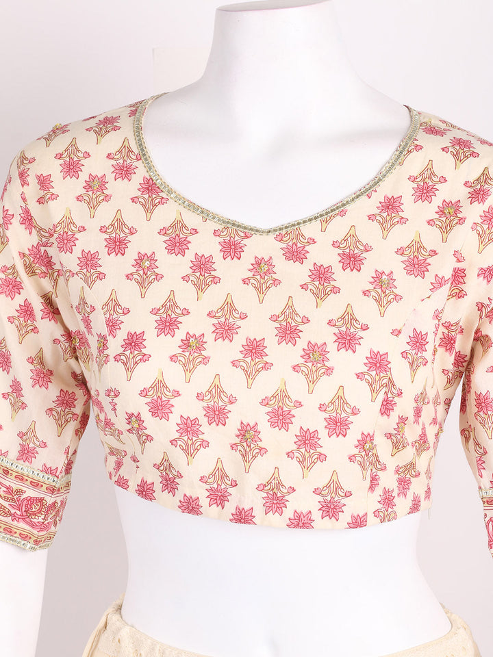 Floral Printed Cotton Choli With Lehenga &amp; Dupatta
