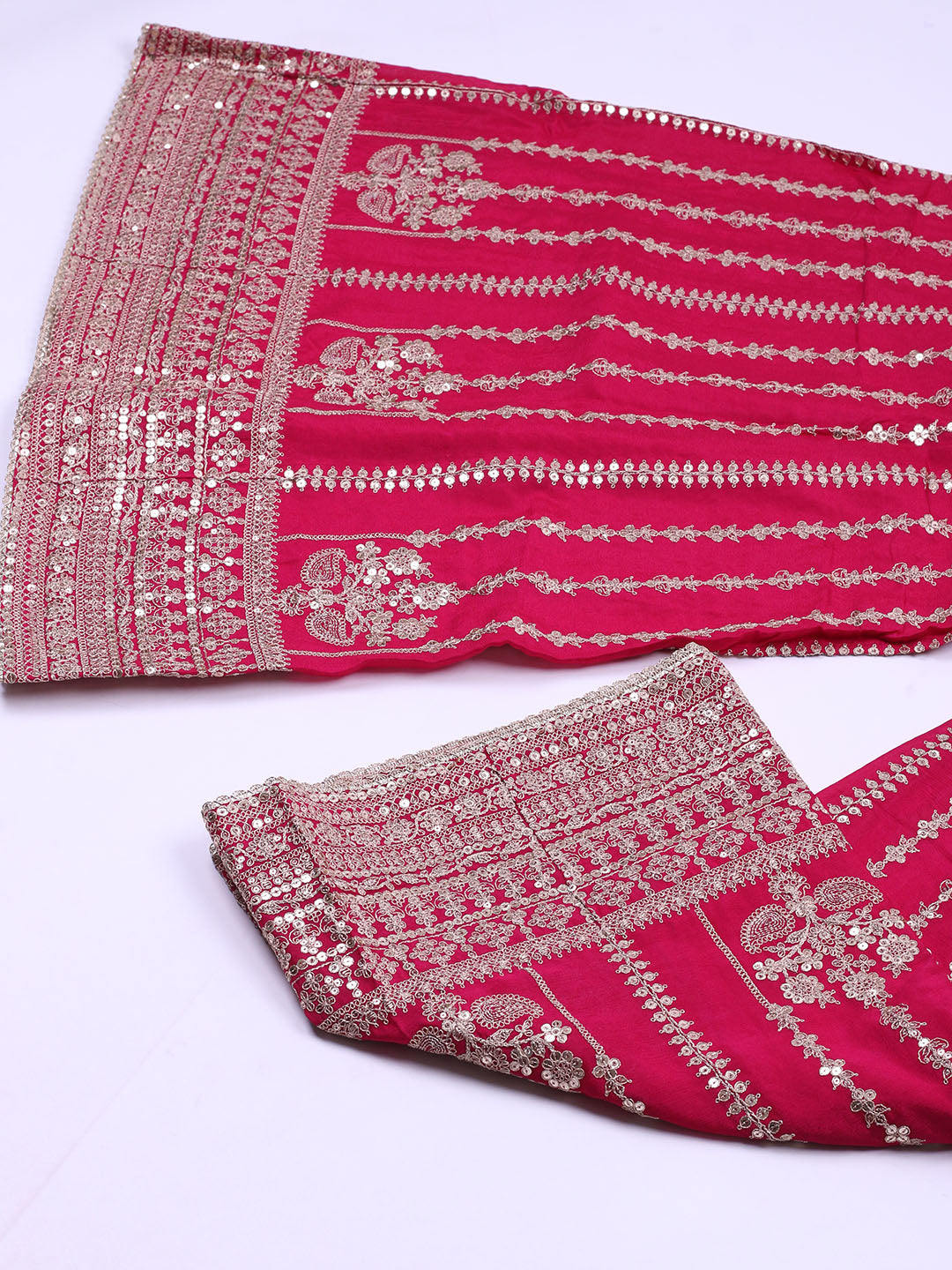 Embroidered Chinon Unstitched Suit With Pant &amp; Dupatta