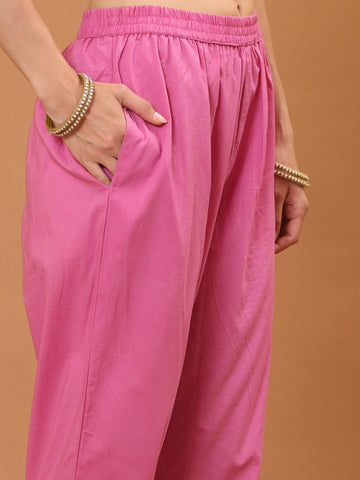 Plain Cotton Anarkali Kurta With Pants