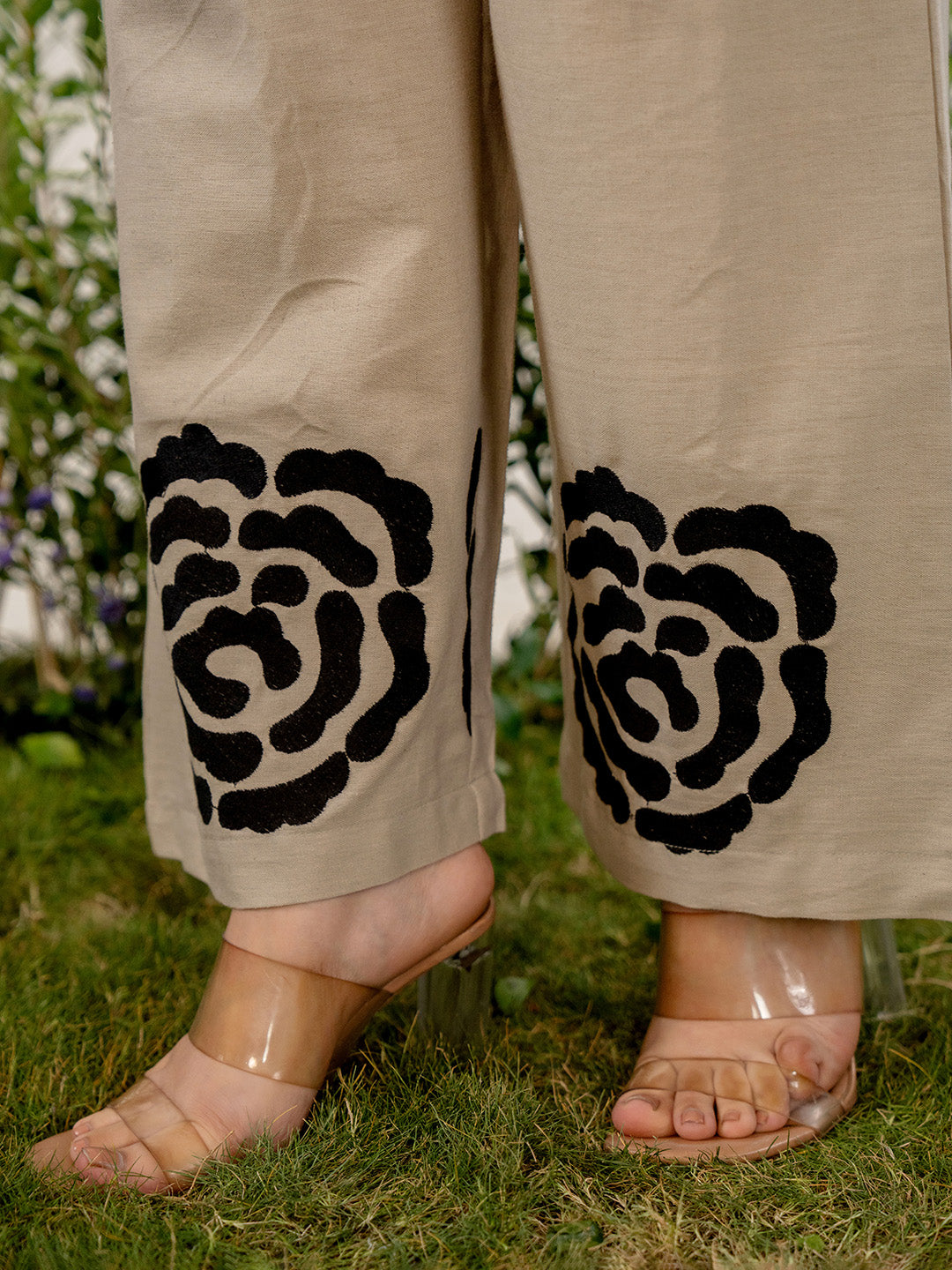 Beige Cotton Blend Printed Straight Kurta With Pant