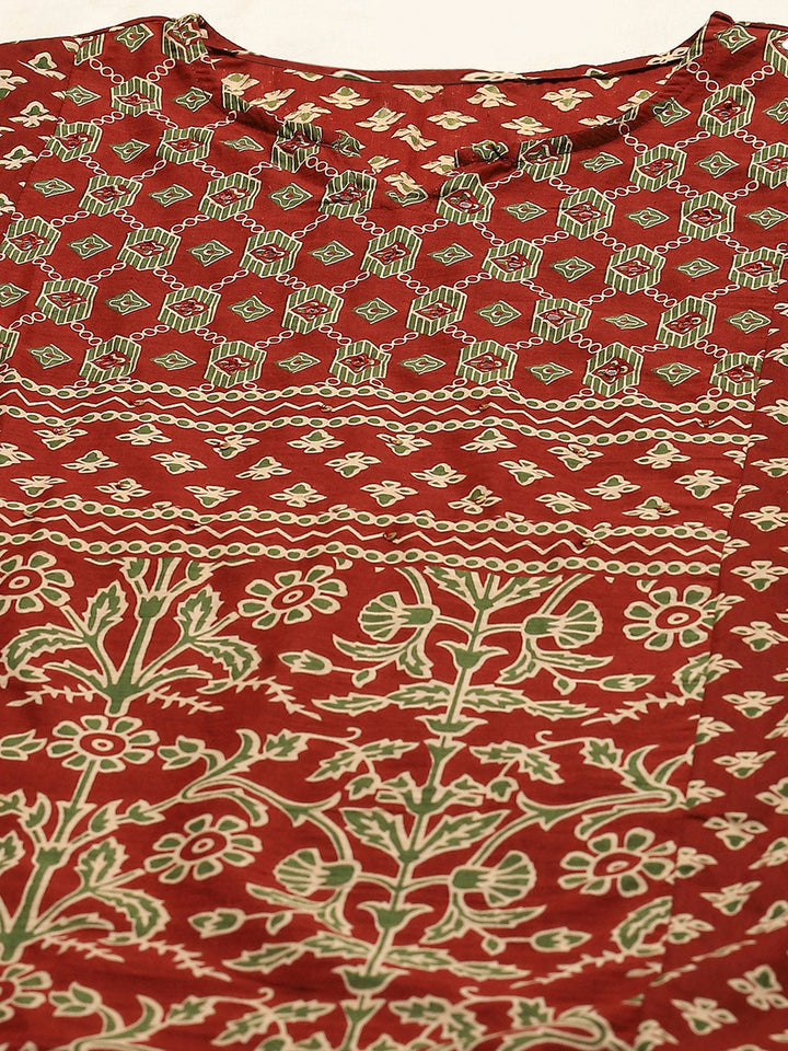 Printed Cotton Blend Kurta With Pants &amp; Dupatta