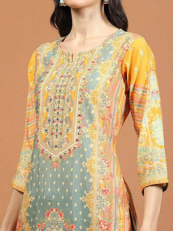Printed Muslin Kurta With Pants &amp; Dupatta