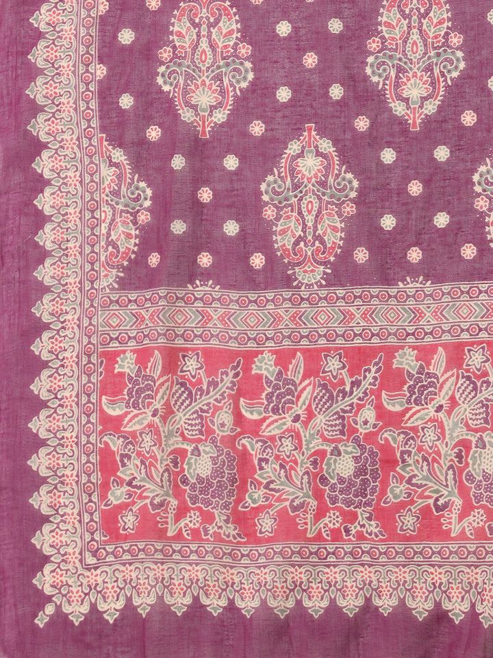 Printed Cotton Blend Kurta With Pants &amp; Dupatta