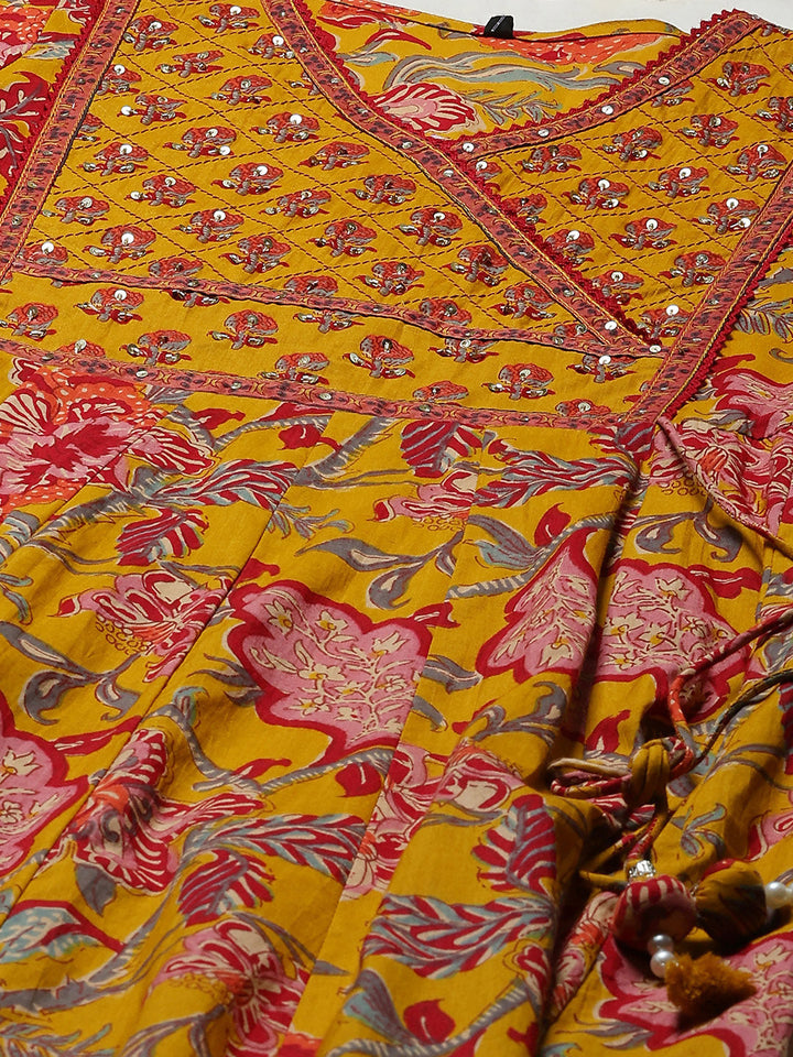 Printed Cotton Kurta With Pant &amp; Dupatta
