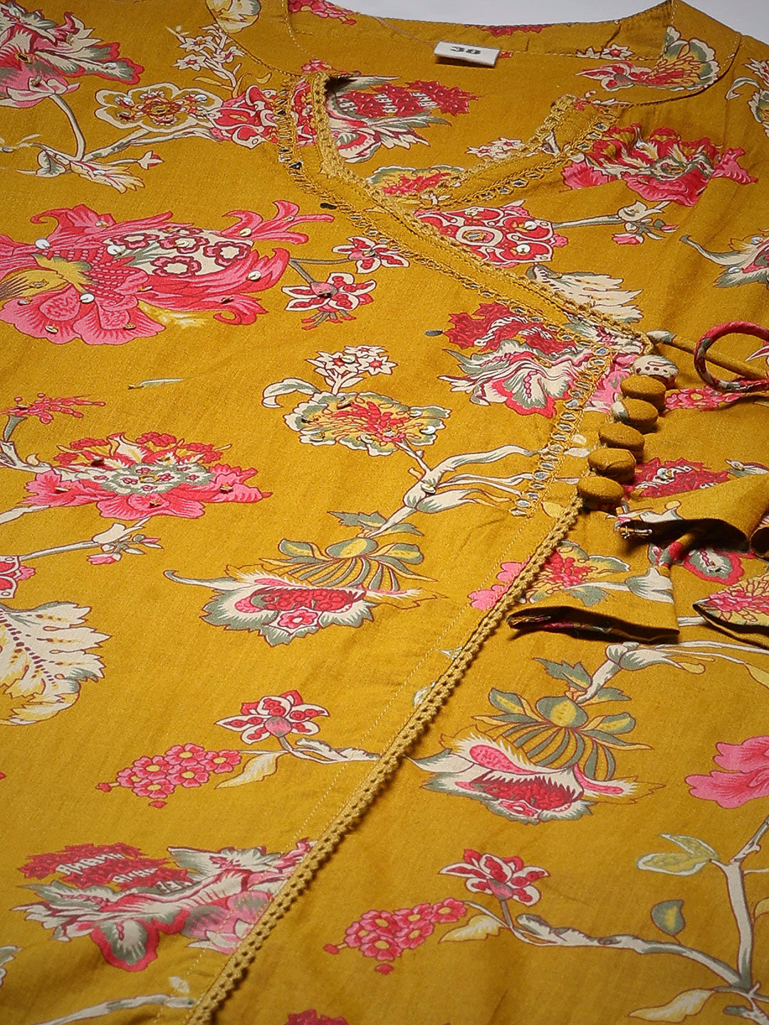 Mustard Cotton Blend Printed A Line Suit Set
