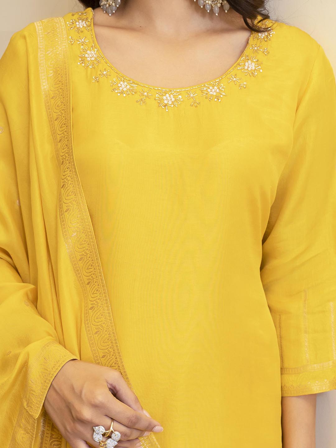 Embroidered Silk Kurta With Pant &amp; Dupatta