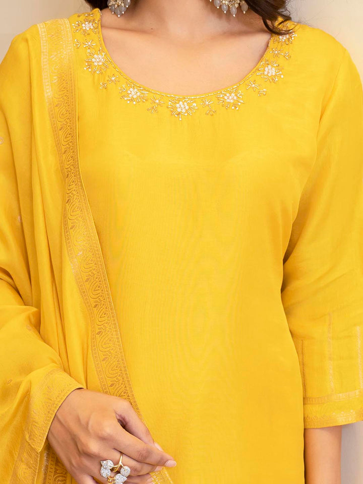 Embroidered Silk Kurta With Pant &amp; Dupatta