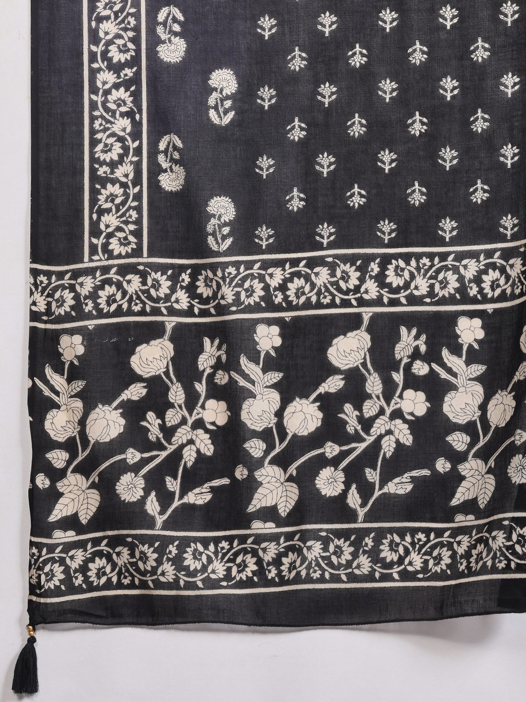 Black Cotton Blend Printed A Line Suit Set