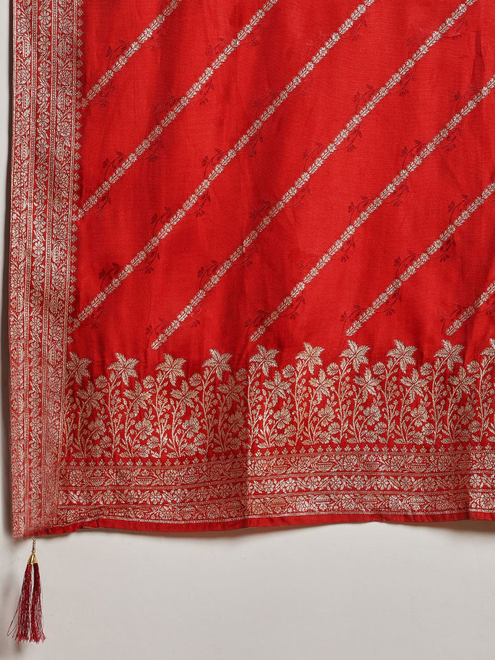 Embroidered Cotton Kurta With Pant &amp; Dupatta