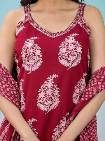 Printed Cotton Kurta With Pants & Dupatta