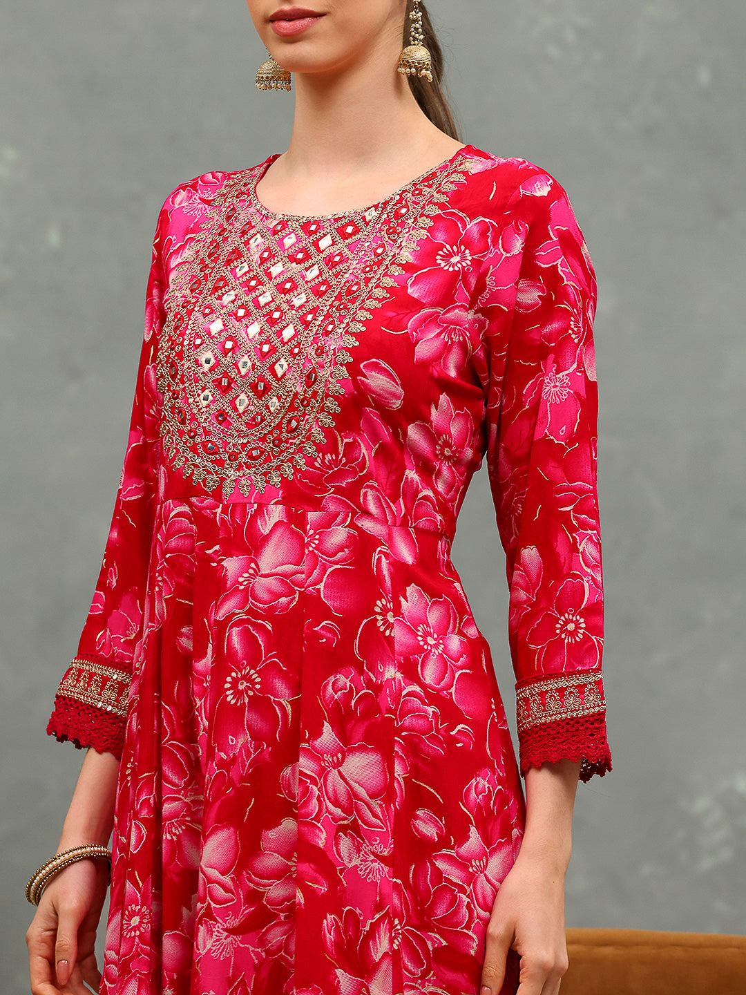 Embroidered Cotton Kurta With Pants & Dupatta
