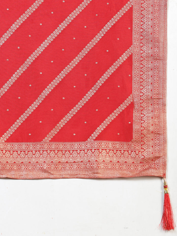 Banarasi Weave Tissue Kurta With Pants &amp; Dupatta