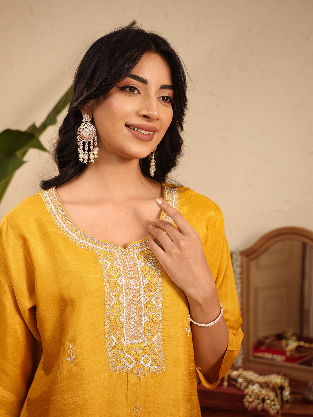 Embroidered Cotton Kurta With Pant &amp; Dupatta