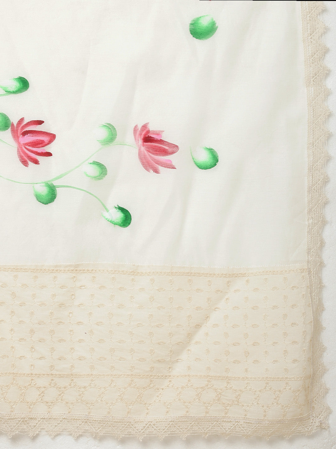 Floral Printed Cotton Kurta With Pants &amp; Dupatta
