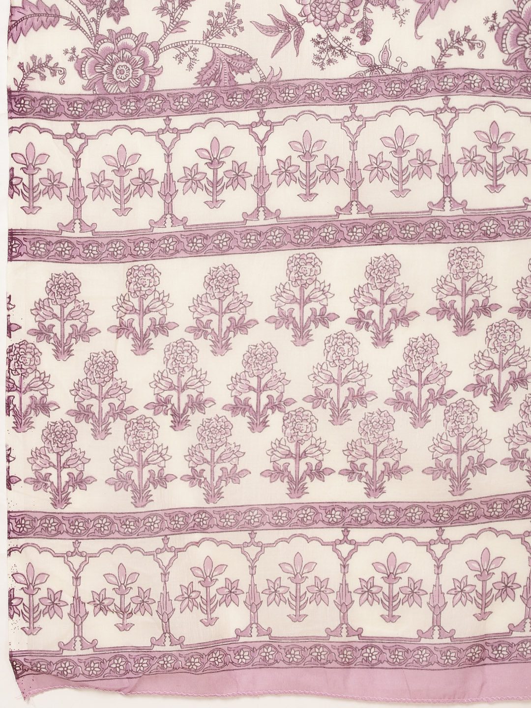 Floral Printed Cotton Blend Purple Cream Suit With Pant &amp; Dupatta