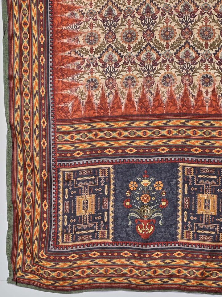 Printed Cotton Blend Kurta With Pants &amp; Dupatta