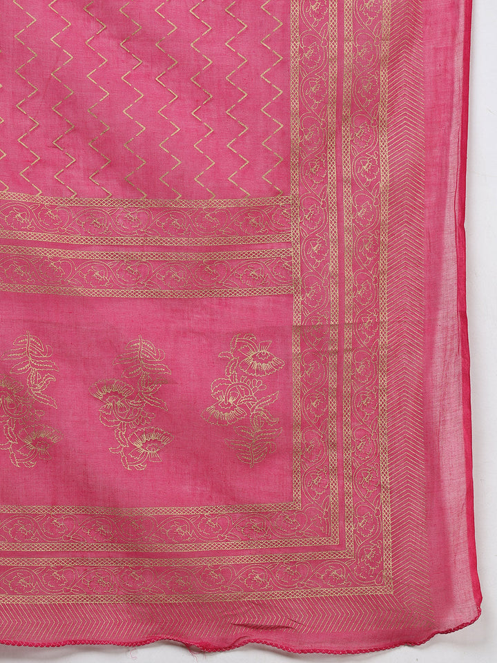 Printed Cotton Blend Kurta With Pants &amp; Dupatta