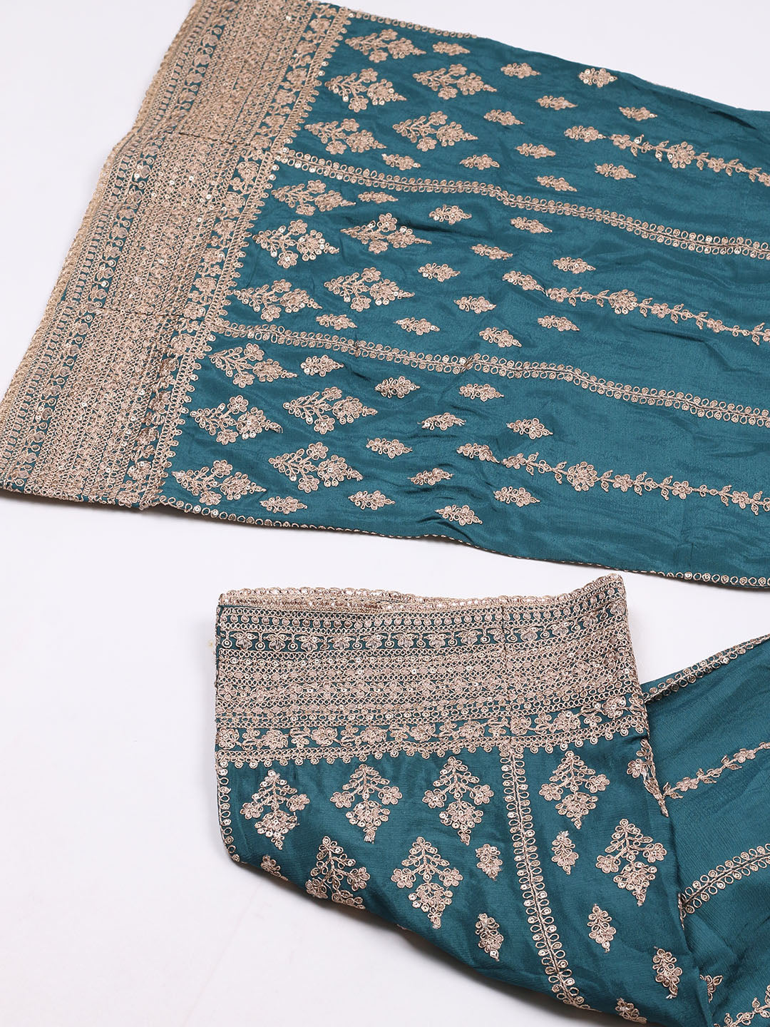Embroidered Chinon Unstitched Suit With Pant &amp; Dupatta