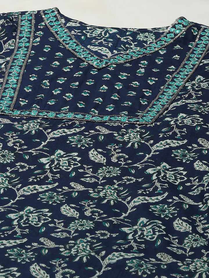 Printed Cotton Kurta With Pant &amp; Dupatta