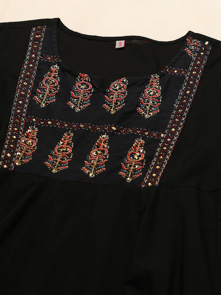Embroidered Cotton Kurta With Pants &amp; Dupatta