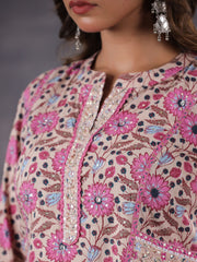 Floral Printed Cotton Blend  Kurta With Pants