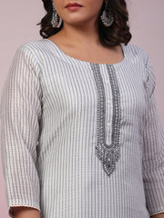 Neck Embroidery Art Tussar Kurta With Pants & Dupatta