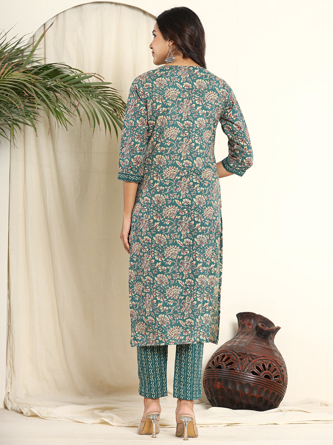 Printed Cotton Blend Kurta With Pants & Dupatta