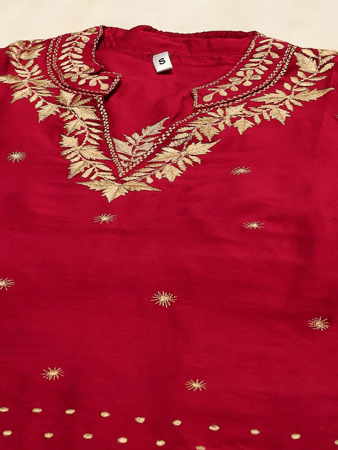 Neck Embroidered Art Silk Kurta