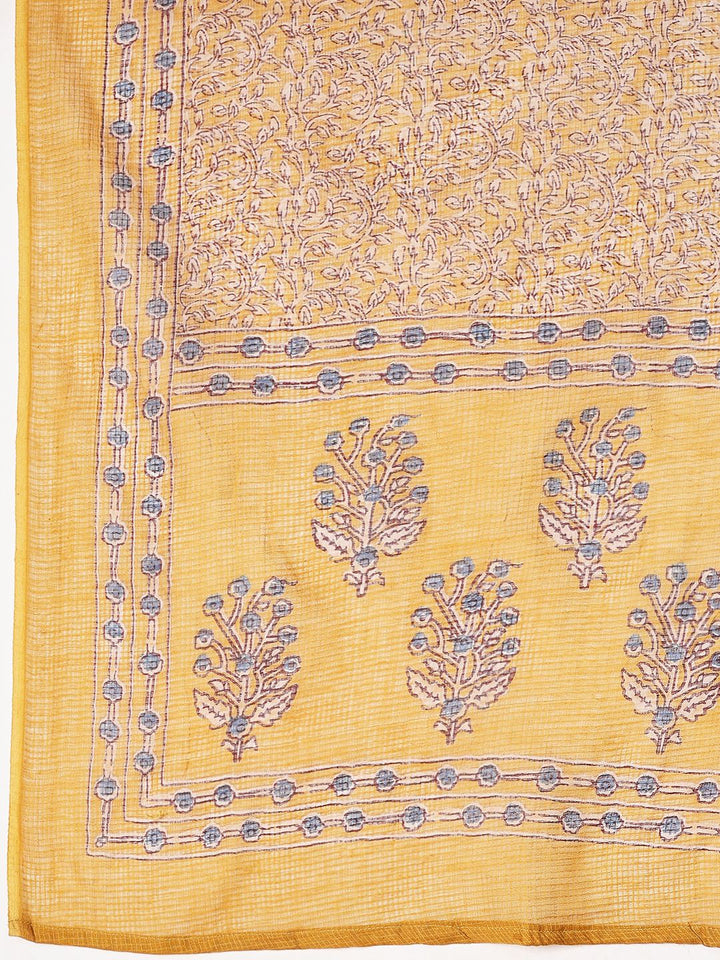 Floral Printed Cotton Blend Kurta With Pant &amp; Dupatta