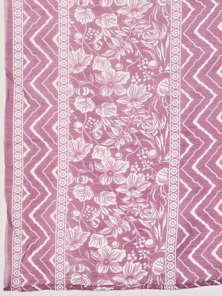 Printed Cotton Blend Kurta With Pants &amp; Dupatta