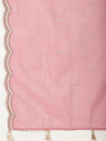 Embroidered Chanderi Kurta With Pants & Dupatta