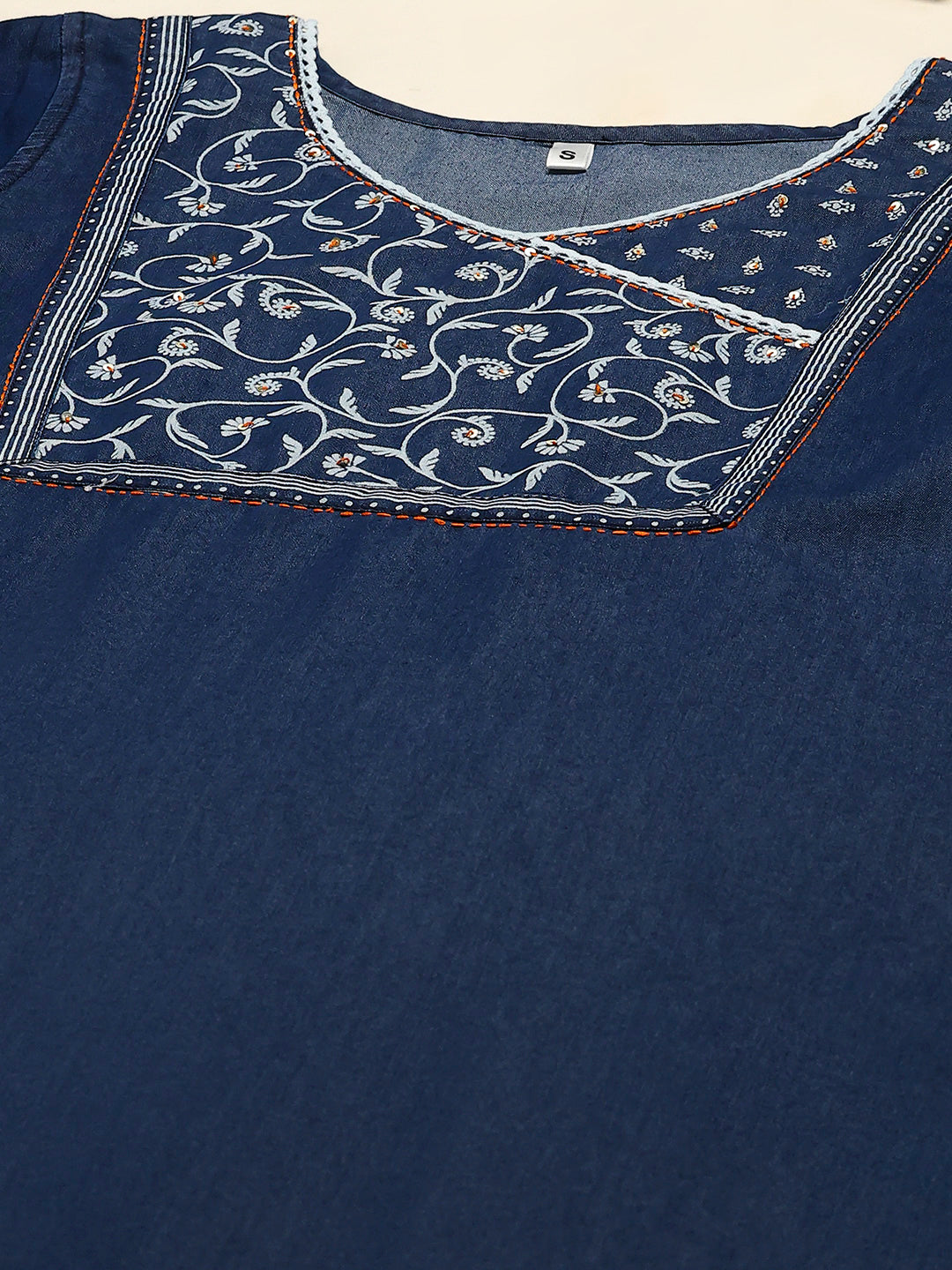 Printed Denim Kurta
