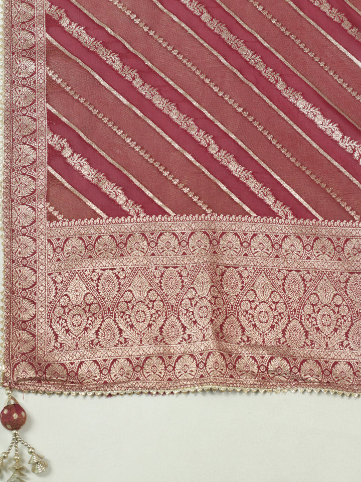 Embroidered Tissue Kurta With Pant &amp; Dupatta