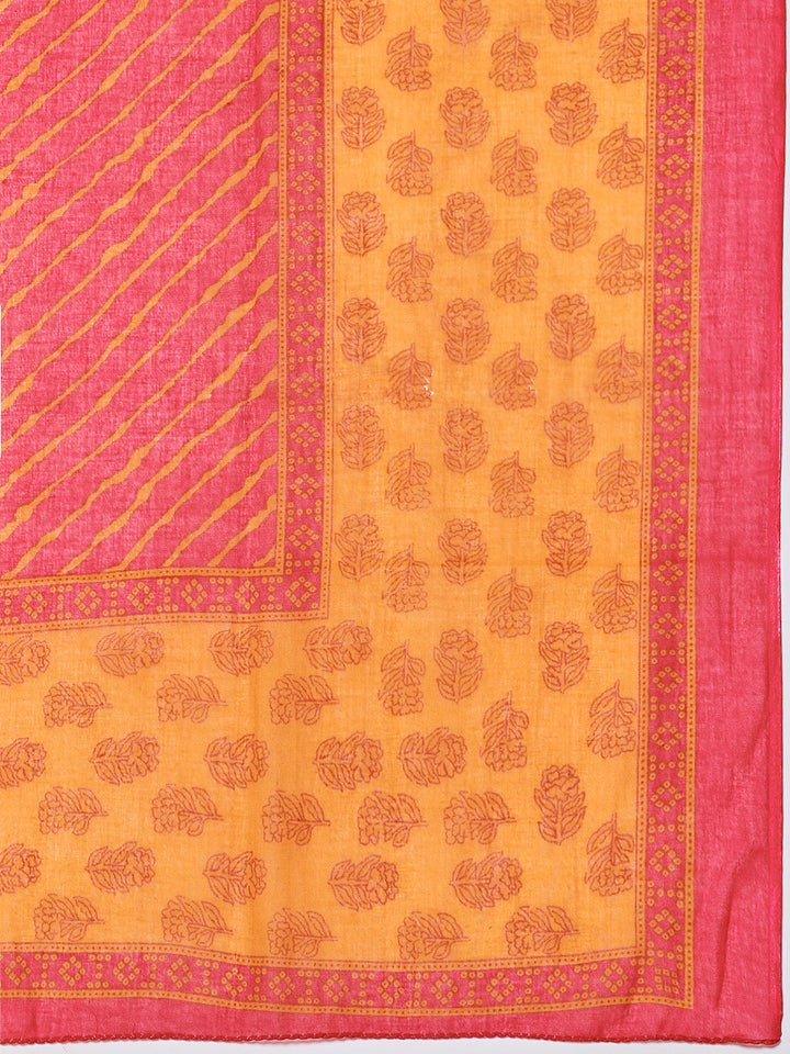 Printed Cotton Blend Kurta With Pants &amp; Dupatta